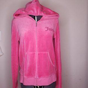 Med Large JUICY COUTURE Pink Velour Track Jacket Hot Pink Tracksuit Hoodie Dog